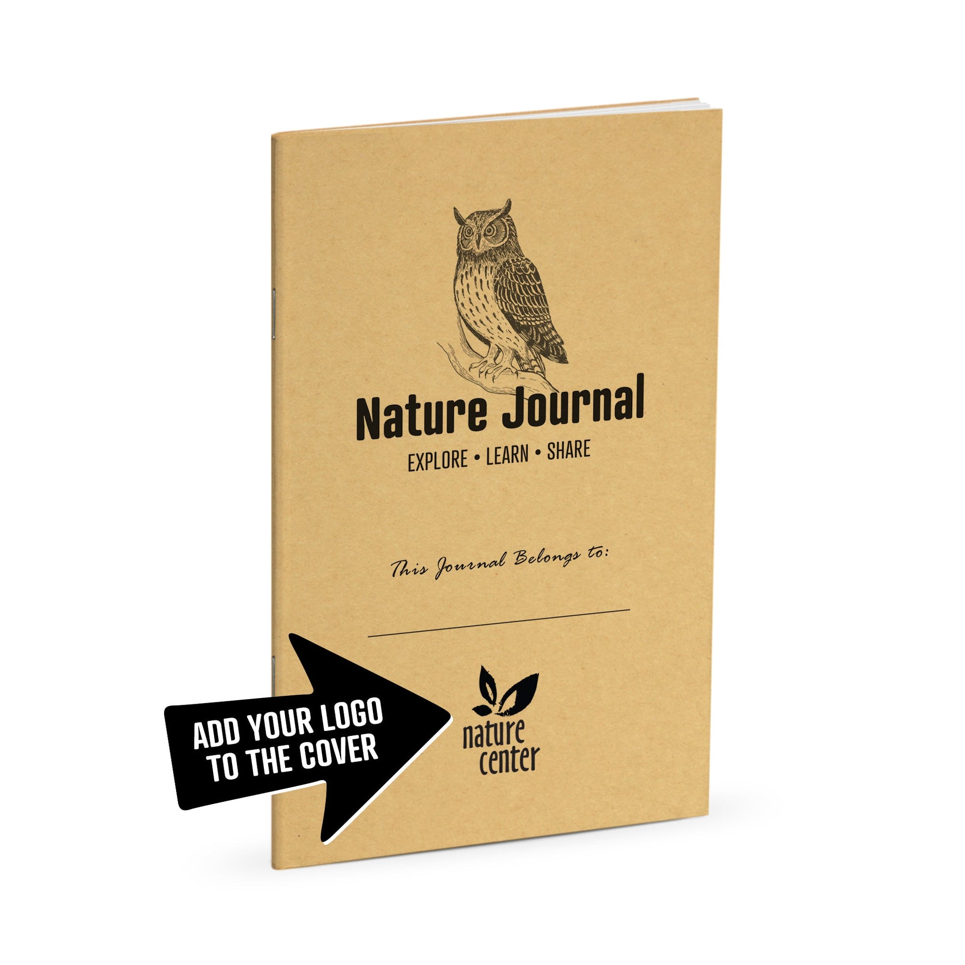 Nature Journal, Owl, Standard Stapled Notebook, Add Your Logo - Beech Tree Paper