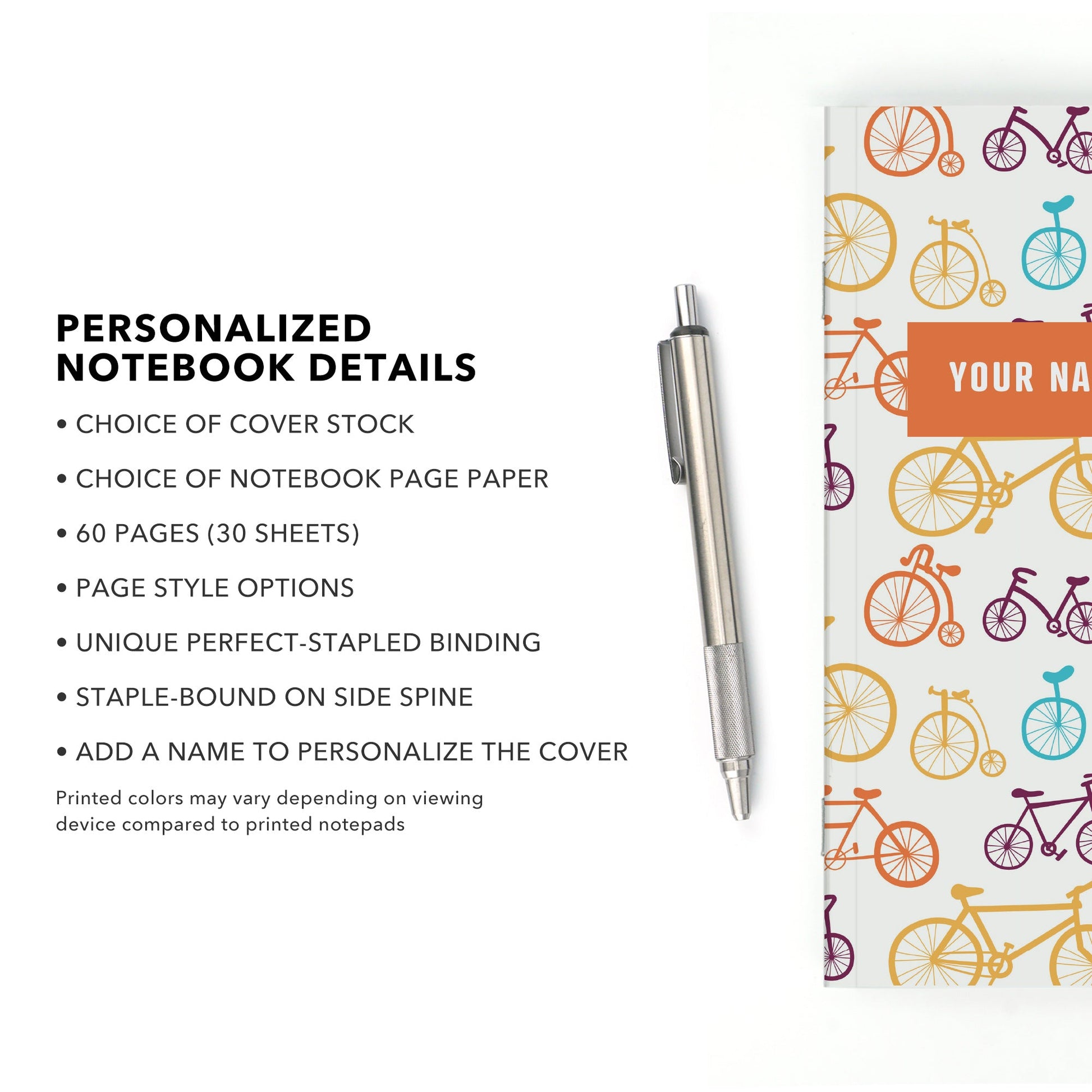 Personalized Notebook, Bicycles, Add Your Name - Beech Tree Paper