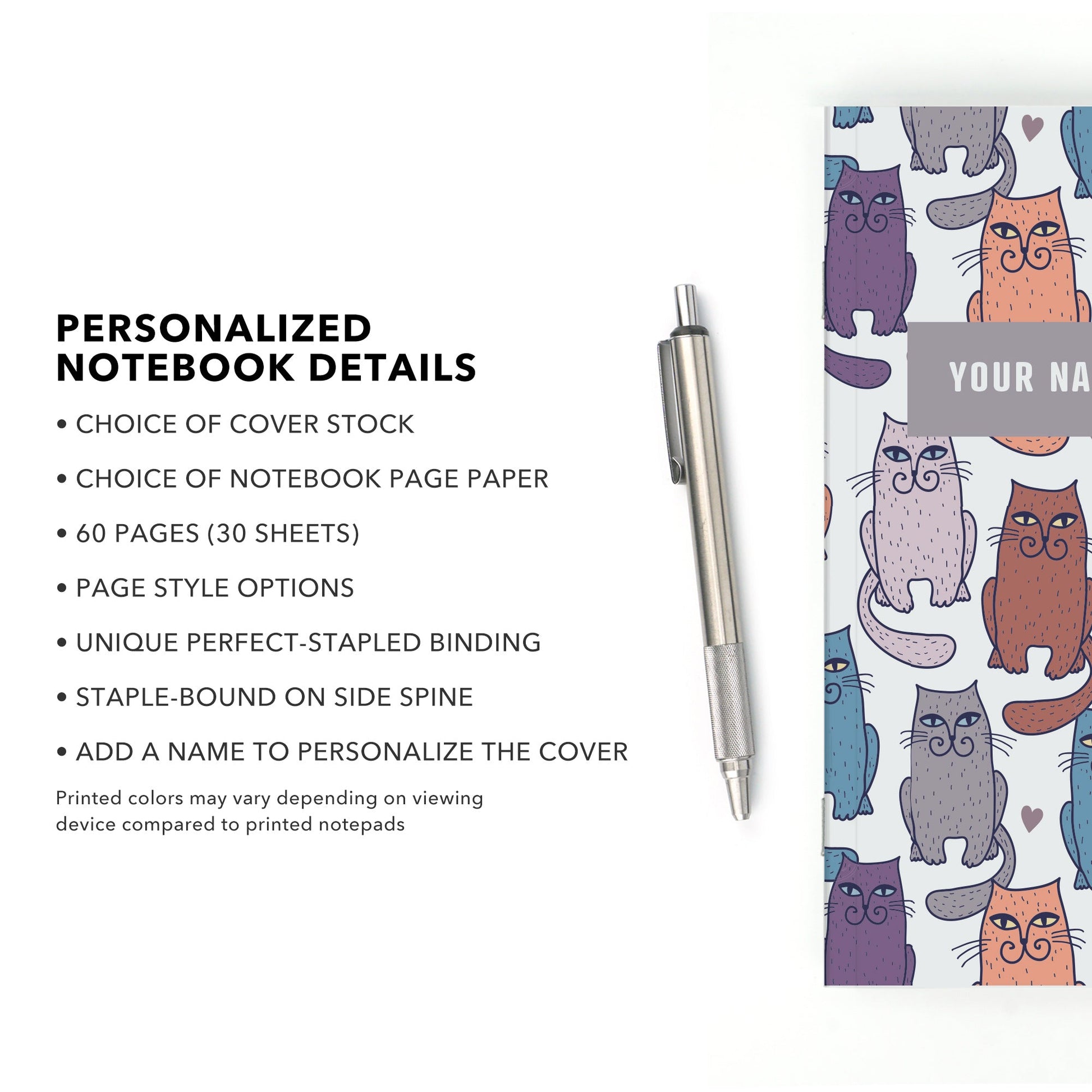 Personalized Notebook, Cats, Add Your Name - Beech Tree Paper