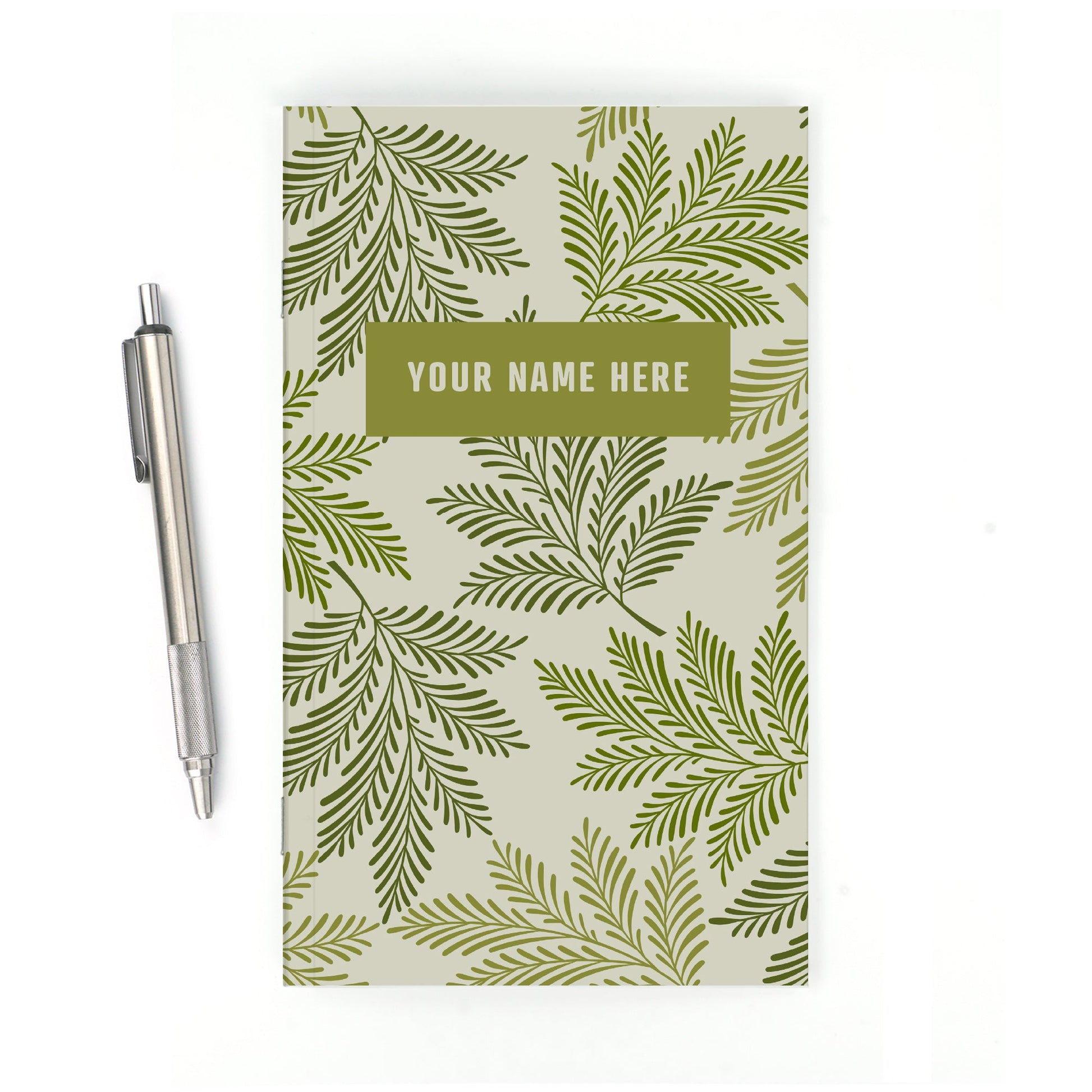 Personalized Notebook, Green Leaves, Add Your Name - Beech Tree Paper