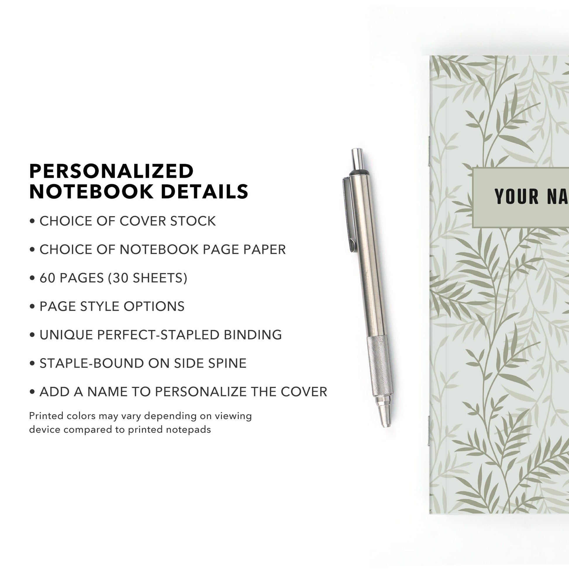 Personalized Notebook, Leaves, Add Your Name - Beech Tree Paper