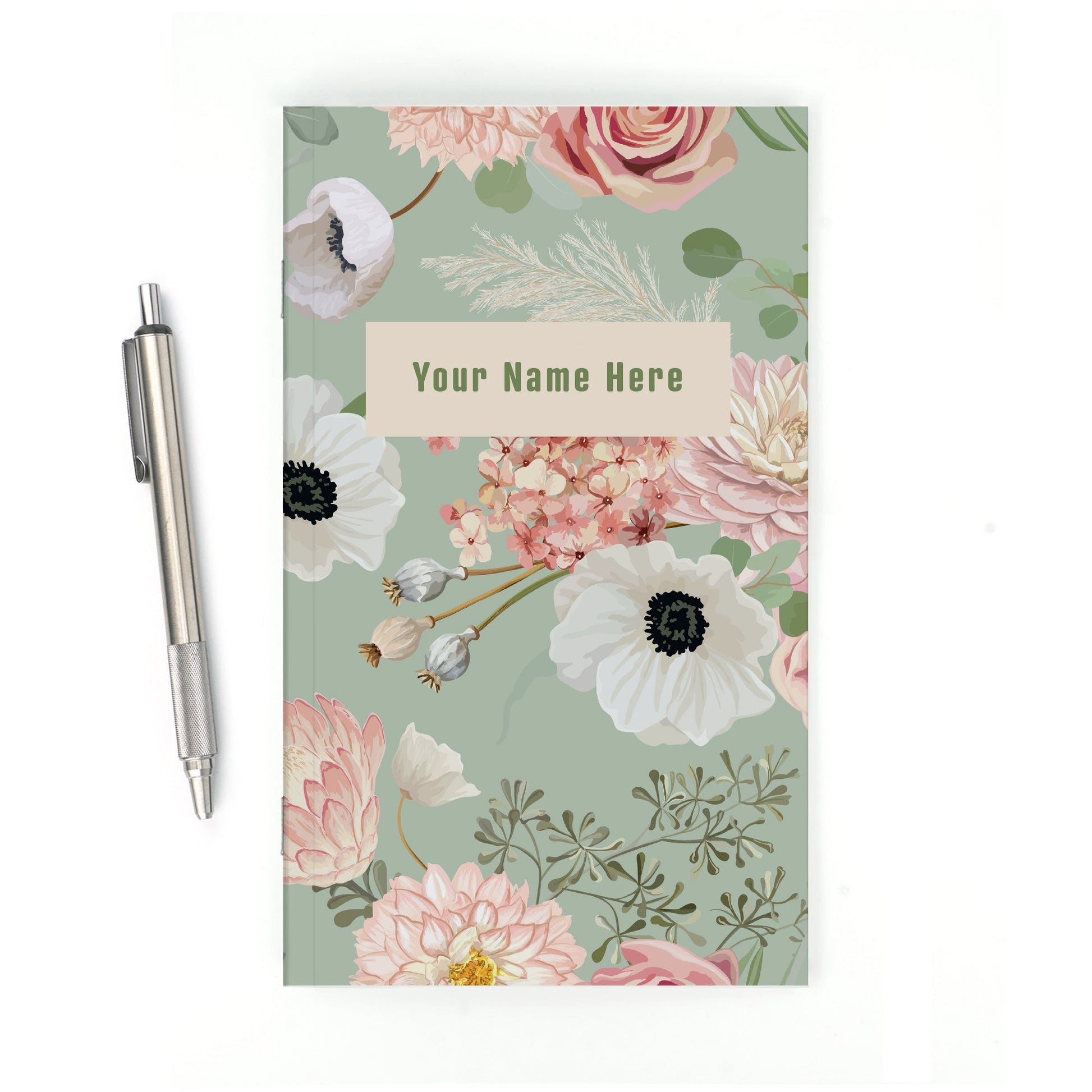 Personalized Notebook, Painted Flowers, Add Your Name - Beech Tree Paper