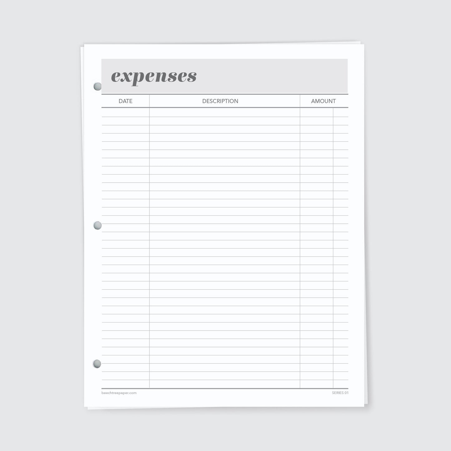 Planner Refill Paper, Expenses, Series One - Beech Tree Paper