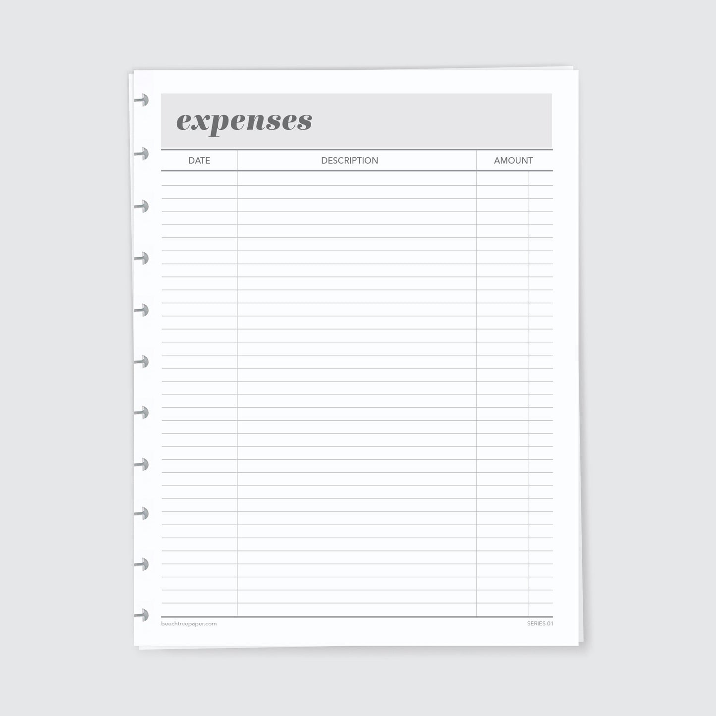 Planner Refill Paper, Expenses, Series One - Beech Tree Paper