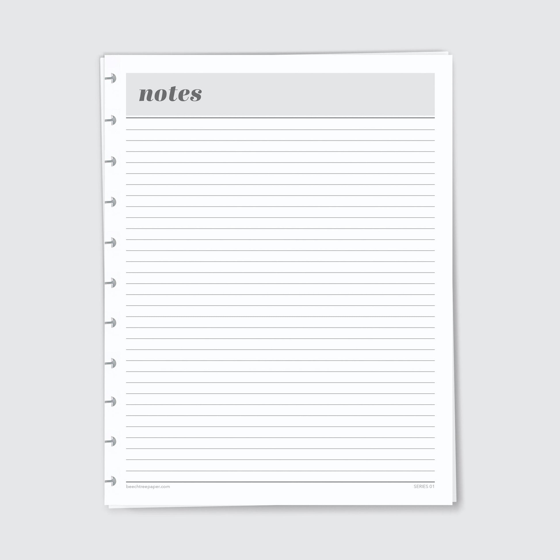 Planner Refill Paper, Notes (Lined), Series One - Beech Tree Paper