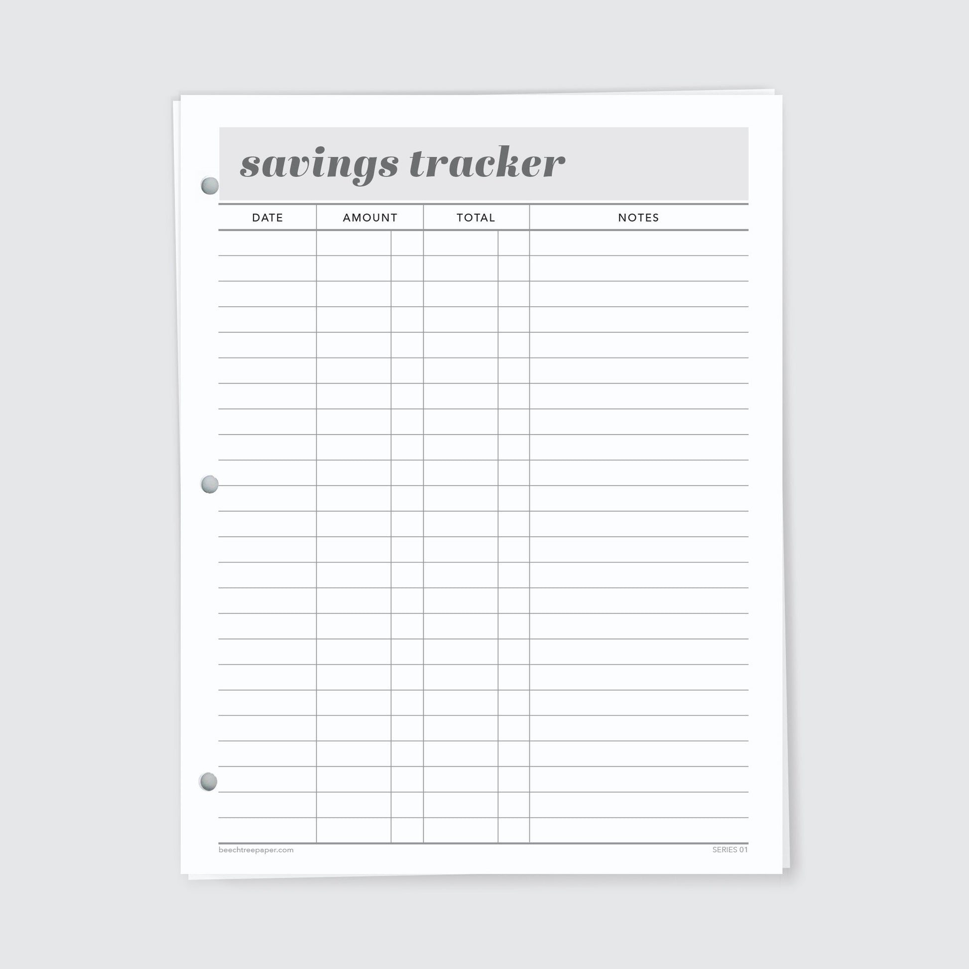 Planner Refill Paper, Savings Tracker, Series One - Beech Tree Paper