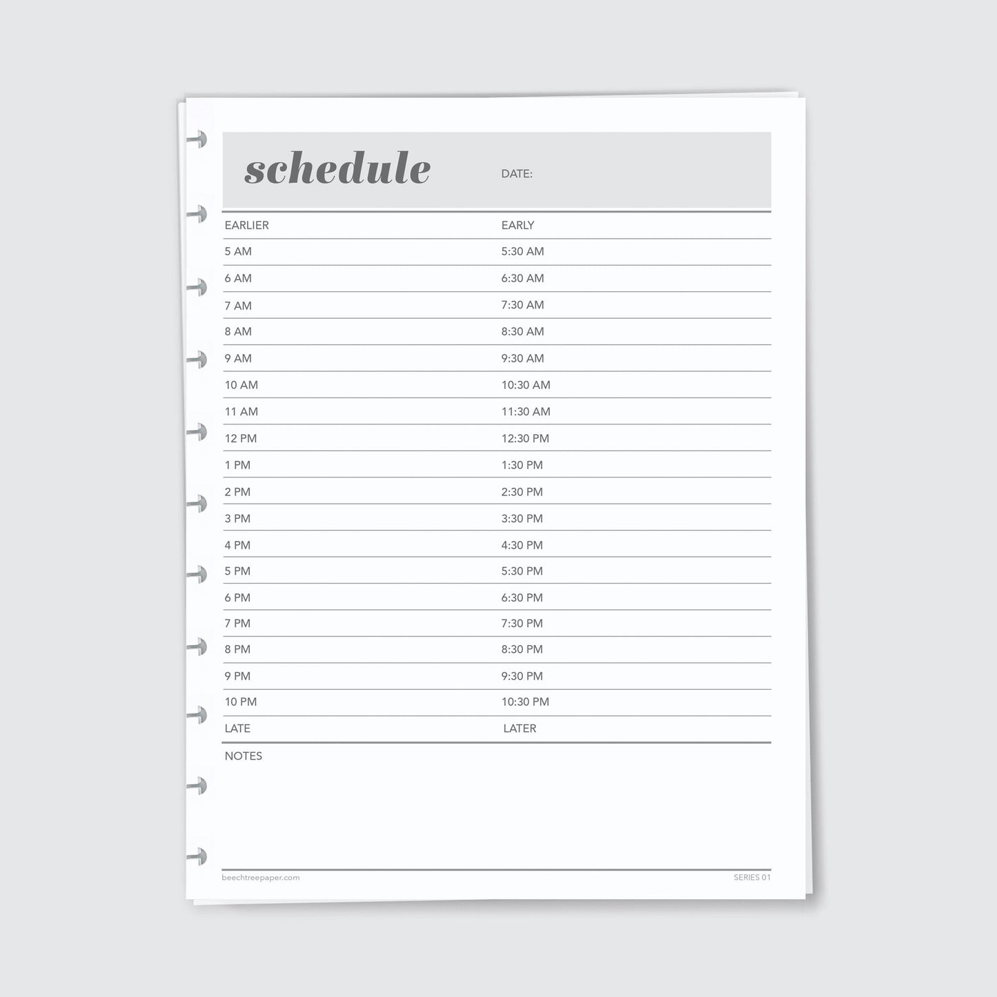 Planner Refill Paper, Schedule, Series One - Beech Tree Paper