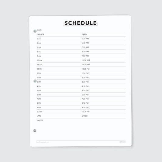 Planner Refill Paper, Schedule, Series Two - Beech Tree Paper