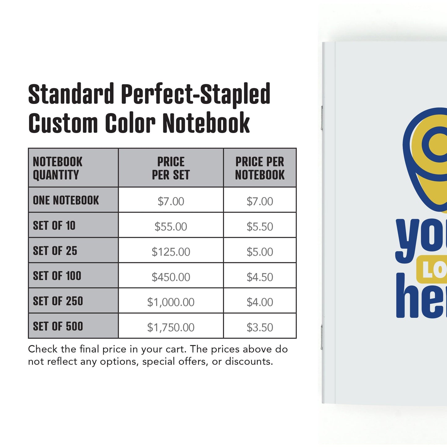 Standard Perfect - Stapled Color Custom Notebook, Add Your Artwork or Logo - Beech Tree Paper