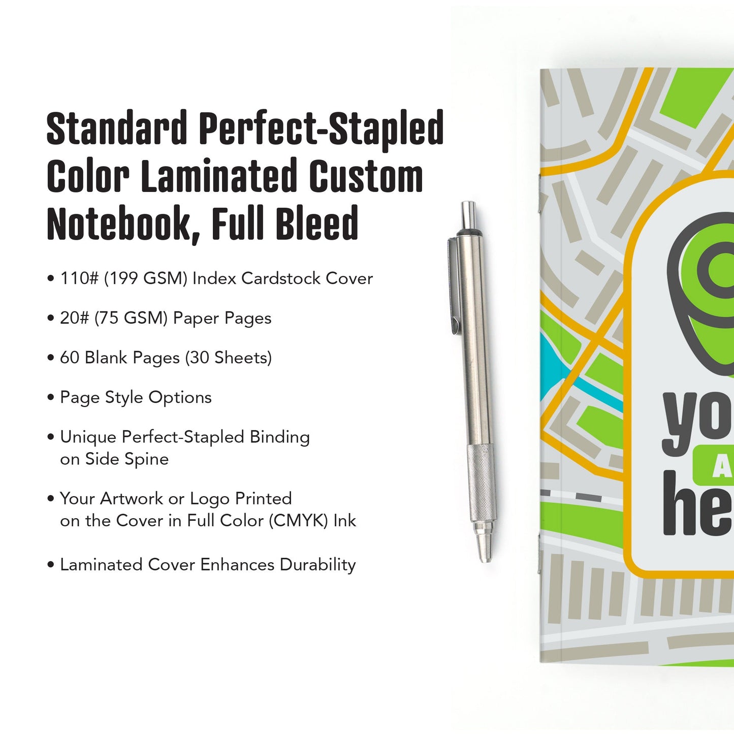 Standard Perfect - Stapled Color Laminated Custom Notebook, Add Your Artwork or Logo - Beech Tree Paper