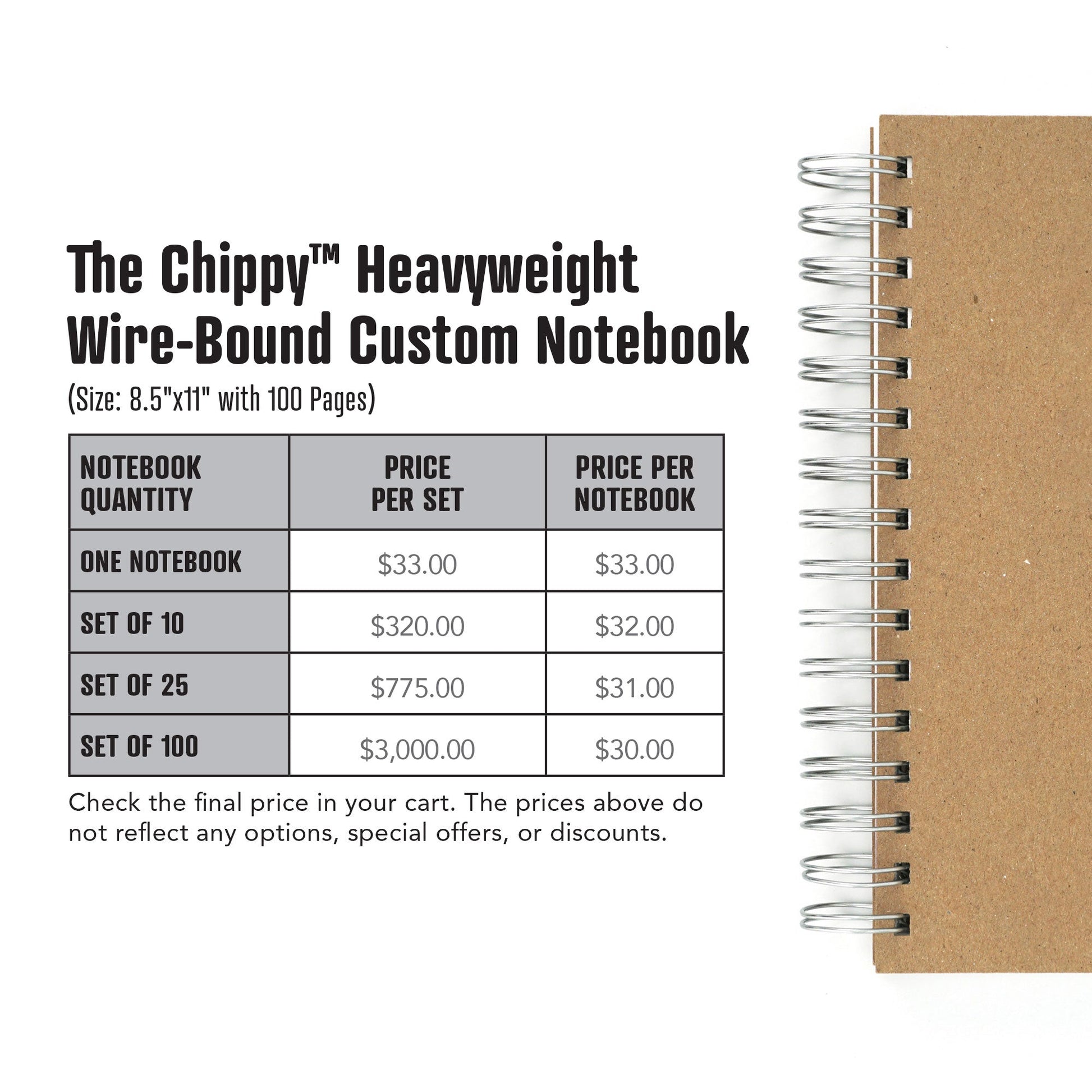 The Chippy™ Heavyweight Wire - Bound Custom Notebook, Add Your Artwork or Logo - Beech Tree Paper