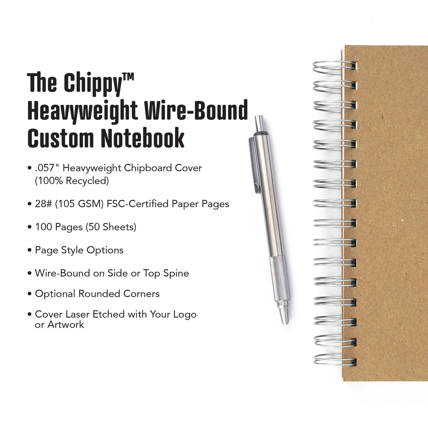 The Chippy™ Heavyweight Wire - Bound Custom Notebook, Add Your Artwork or Logo - Beech Tree Paper